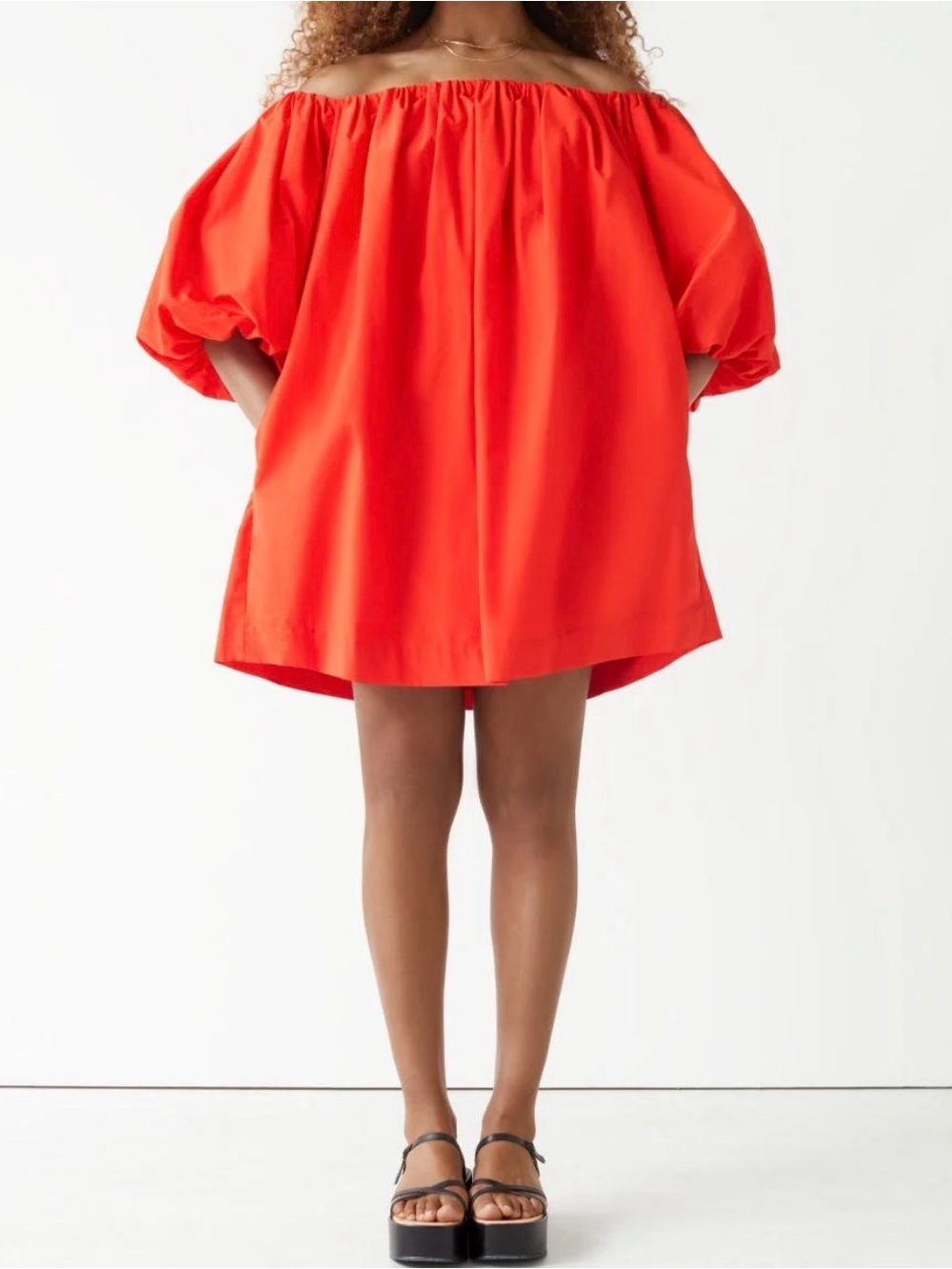 & Other Stories Vibrant Orange Off-Shoulder Mini Dress